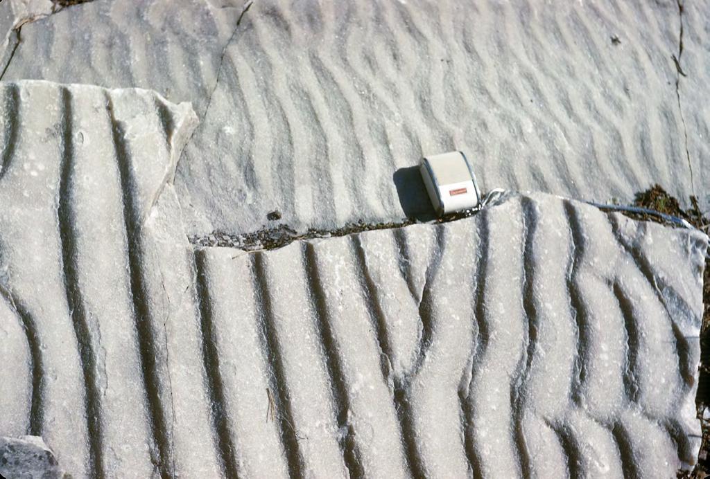 Kvartsiitissa näkyy yli 2200 miljoonaa vuotta sitten rannan hiekkaan muodostuneet aallonmerkit.