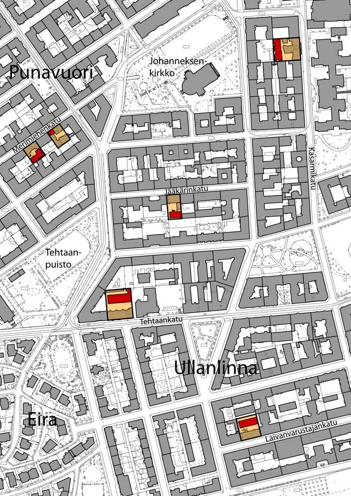 Alueen sijainti: Tontit sijaitsevat Ullanlinnan ja Punavuoren kaupunginosissa osoitteissa