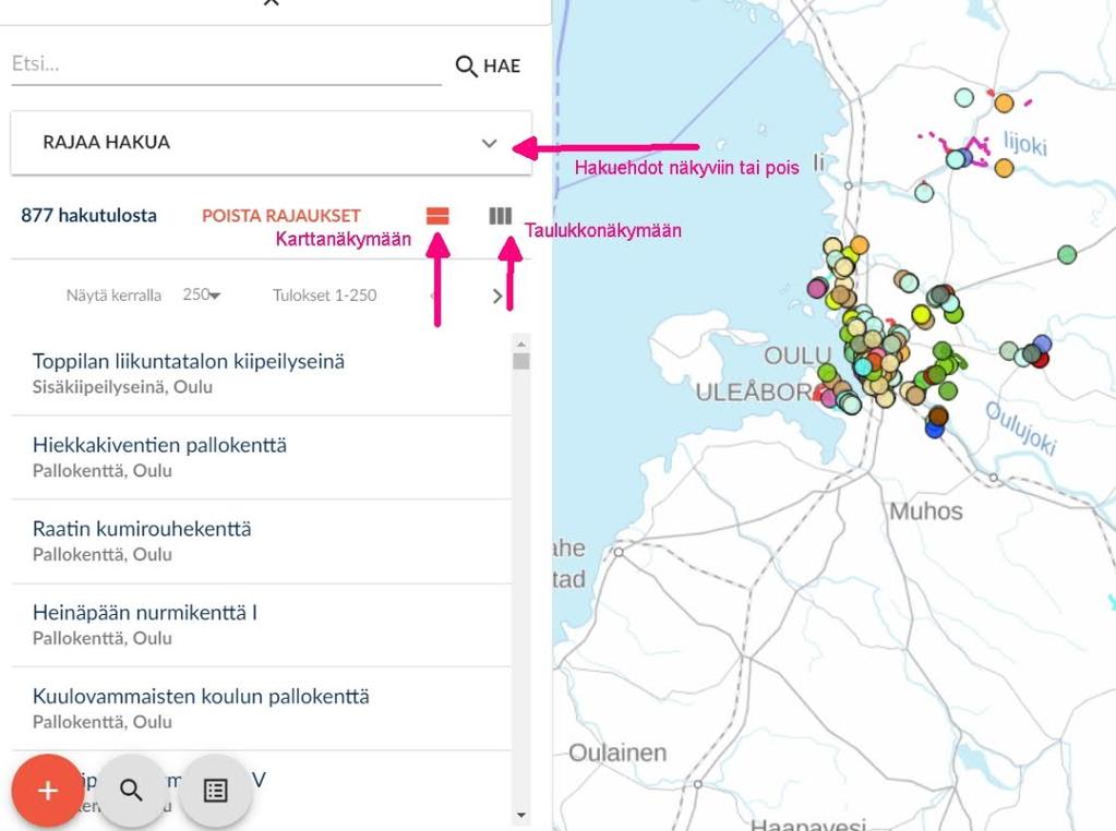 Avaa valitsemasi liikuntapaikka joko listauksesta tai kartalta