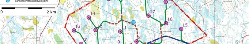 Tuulivoimapuiston sisäisen sähköverkon maakaapelit kytketään 110 kv sähköasemilla, joita rakennetaan hankevaihtoehdosta riippuen 1 3