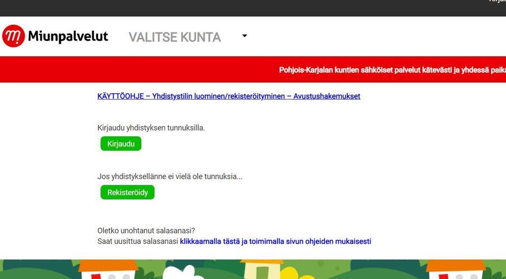 Tunnuksien luominen ja kirjautuminen yhdistyksille miunpalvelut.fi palvelussa 1. Mene osoitteeseen miunpalvelut.fi/yhdistyksille (https://miunpalvelut.