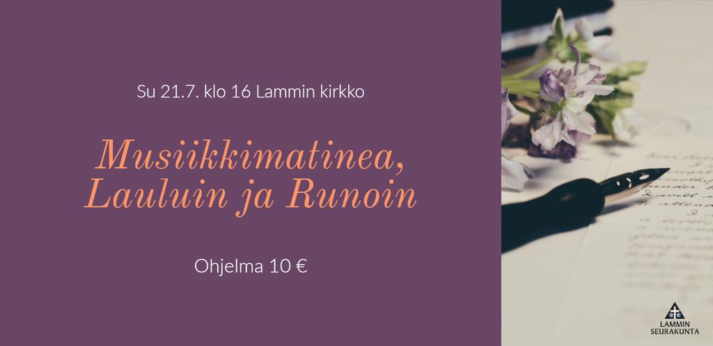 4 11.8. klo 10 18.8. klo 18 Messu. Mukana Tansanian nimikkolä hetti Hanna Londo. Iltamessu Tuuloksen seurakuntakeskuksessa. (Huom. ei klo 10 jumalanpalvelusta) METSÄKIRKKO su 7.