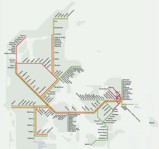 Liikenne on pääosin valtion omistaman DSB:n vastuulla. Tanskassa on valmisteilla kilpailutetun liikenteen laajentaminen. Kuva 33.