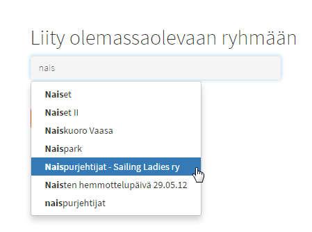 ryhmämme nimeä jolloin valikkoon