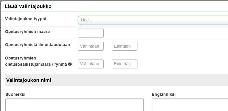 KOVS: Opetusryhmät 2/2 Valintajoukon tyyppi ei siirry Sisuun, KOVS:ssa pakollinen Valintajoukon nimi siirtyy Sisuun Voi olla valintajoukon