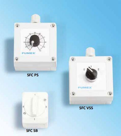 SFC PS/VSS/SB SFC PS potentiometrillä voidaan portaattomasti säätää puhaltimen nopeutta taajuusmuuntajan kautta sekä käynnistää ja pysäyttää puhallin.