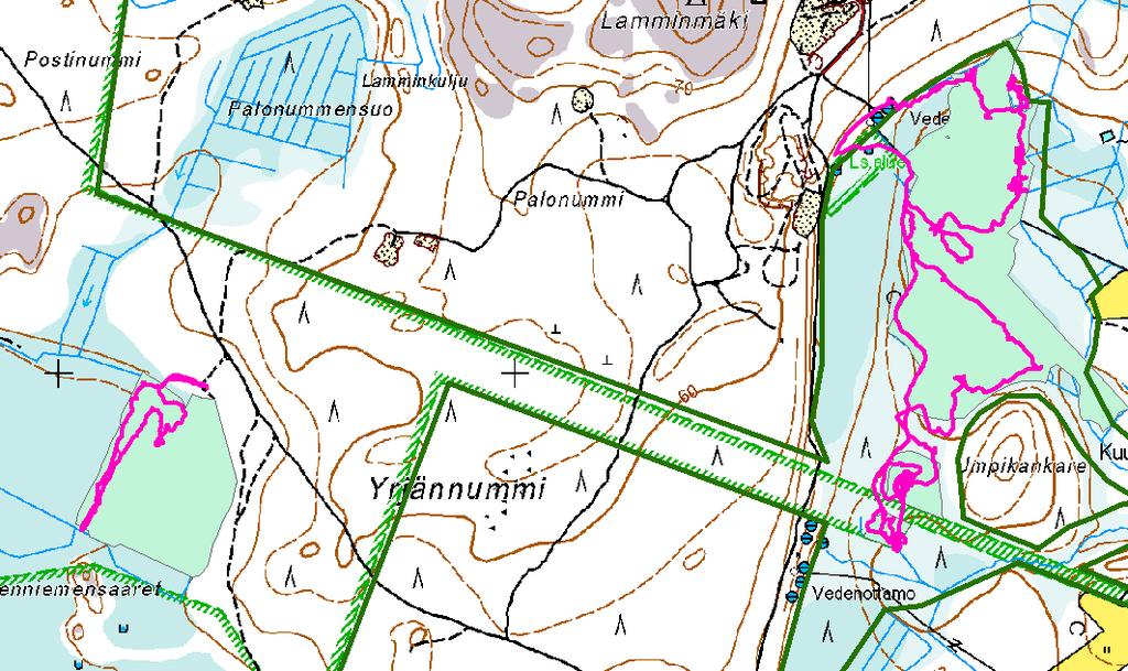 (vaaleanvihreä pohjaväri) sekä Natura2000-aluerajaus (tummanvihreä). Kuva 3.
