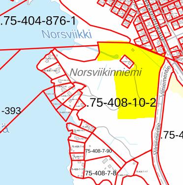 Sivu 5 / 22 1.4 Kaava-alueen sijainti ja rajaus Kaava-alue sijaitsee Norsviikinniemessä kiinteistöillä 75-408-10-2. Alustava rajaus on esitetty alla. Kuva 2.