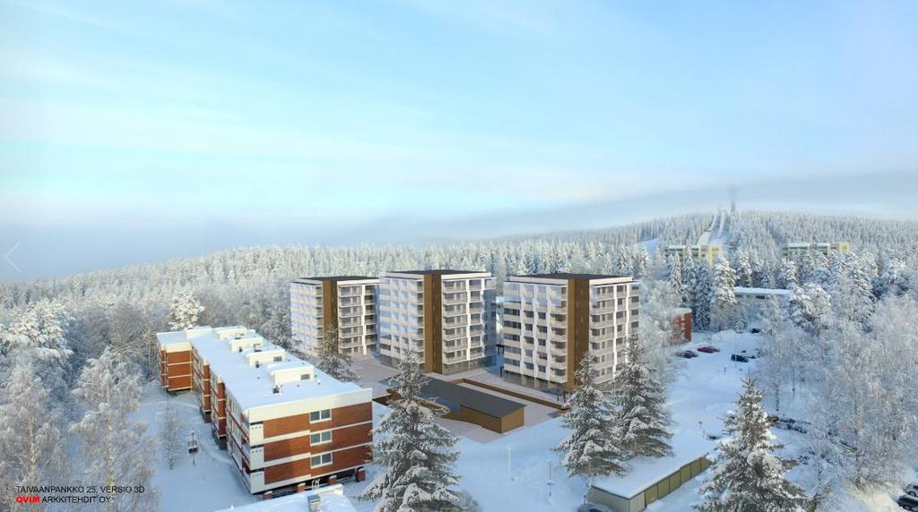 TAIVAANPANKONTIE 25 20 Vaihtoehto B: Asemakaavan valmisteluvaiheen vaihtoehdossa B (VE B) alueen pohjoispään kortteliin on esitetty kolme 8-kerroksista pistekerrostaloa.