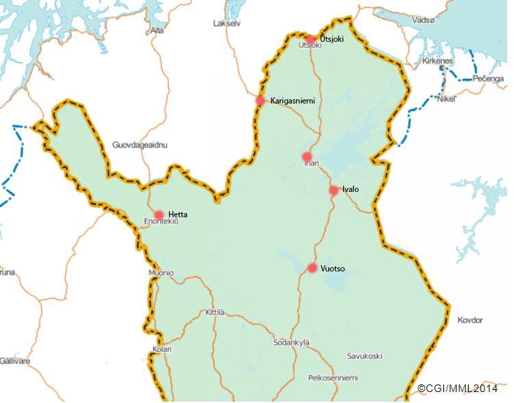 Karigasniemi Inari 118 km Utsjoki Inari 125 km Inari Hetta 242 km