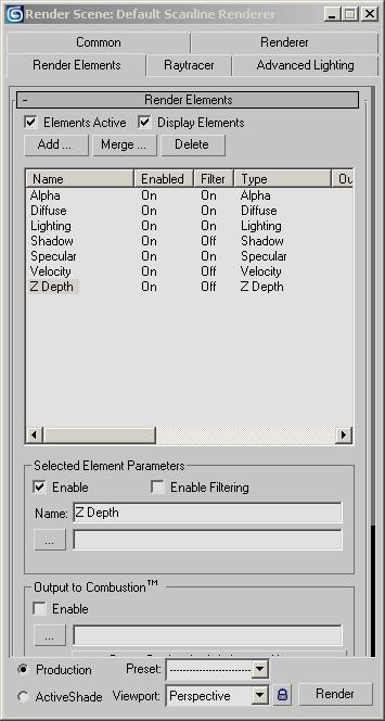 Render elements Render elements vastaa XSI:n render channels -ominaisuutta.