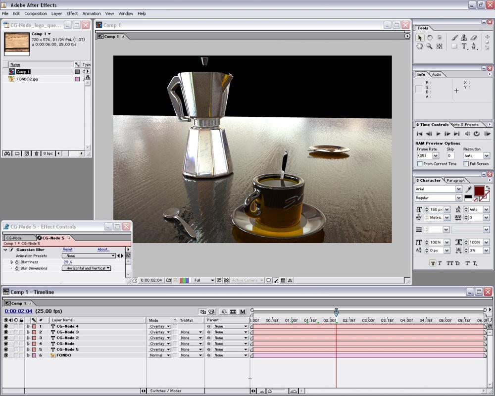 KUVA 23. Kuvakaappaus After Effects:stä. (Kemppinen 2007.) Työskentely AE:ssa poikkeaa huomattavasti XSI Illusionin nodeeditorista.