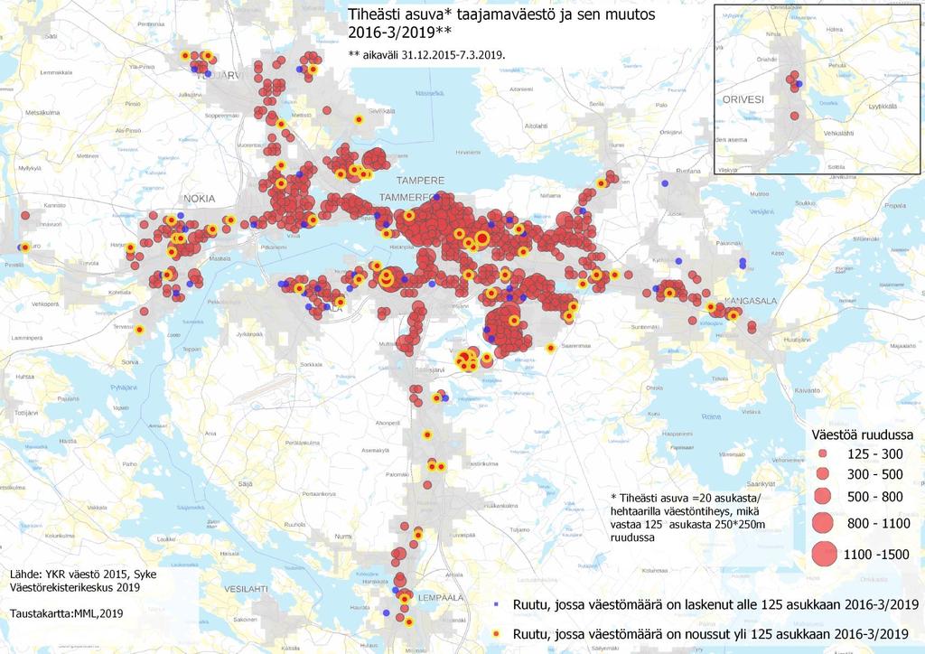 Täydennä tiheästi asuvan väestön osuus.