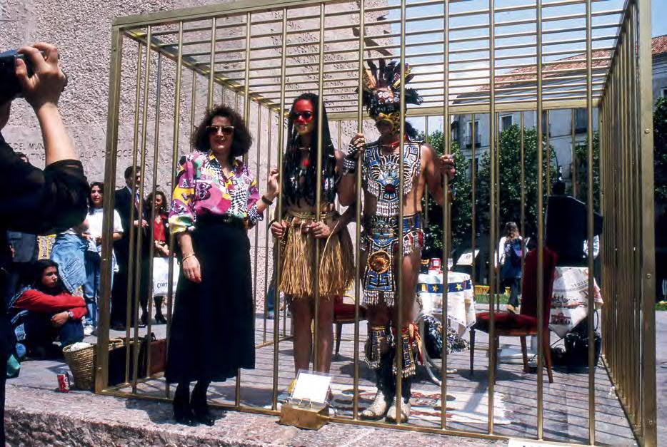 Figure 16. Two Undiscovered Amerindians Visit the West. (1992-1994). Performance.Coco Fusco & Guillermo Gómez-Peña. Photo: Courtesy of Coco Fusco.