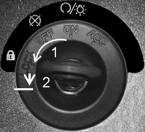 Virta-avaimella kytketään myös ajonestolaite (1) eli ohjauslukko sekä avataan polttoainetankin korkin suojakansi (2). 1. Ohjauslukon käyttö: 1. Käännä virta pois päältä. 2.