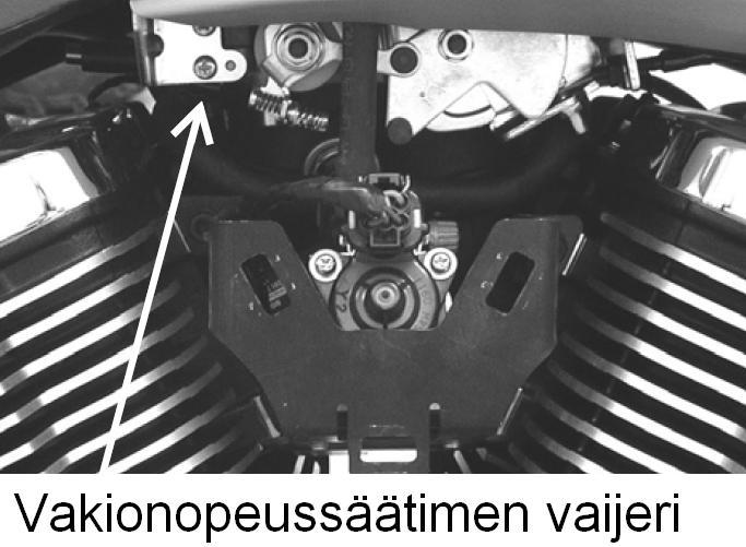 Poista tankin alla oleva EFI:n suojakansi pyörän oikealta puolelta. 2. Tarkasta EFI:n läppärunkoon liittyvien vakionopeussäätimen vaijerien kunto sekä kiinnitys.