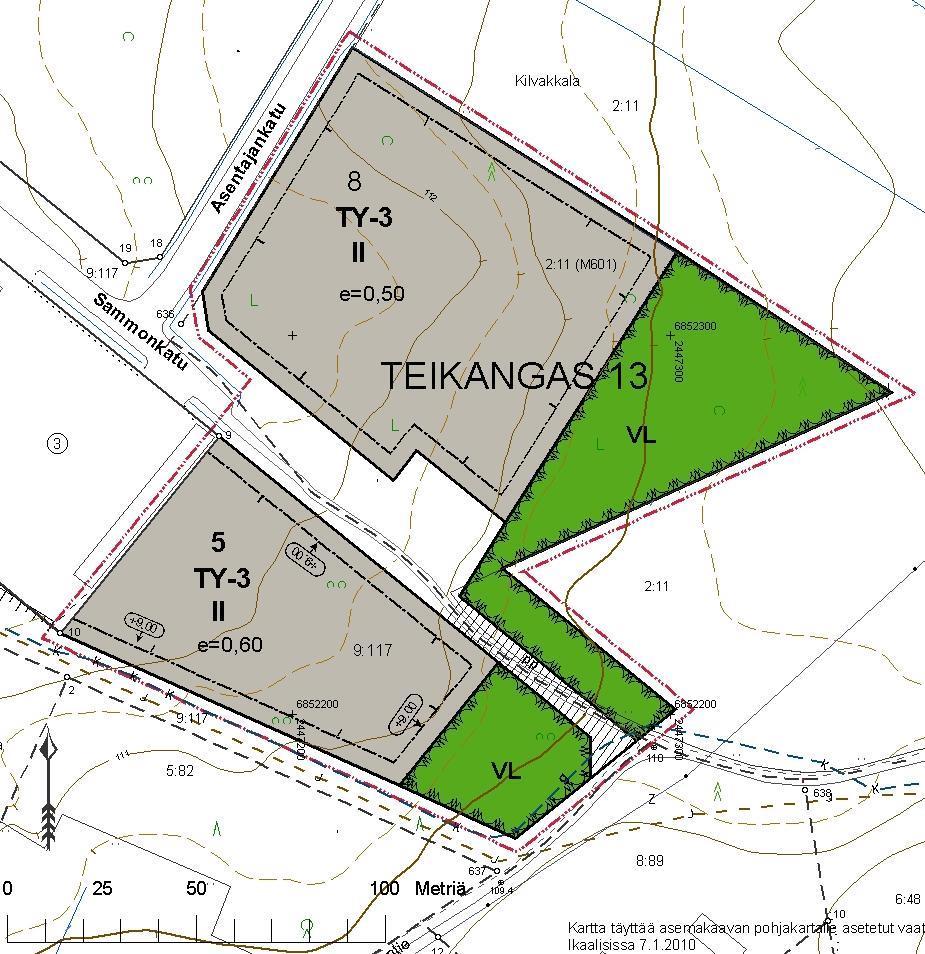 TEIKANKAAN kaup.osa, osa korttelia 5, tilan 416-9:127 aluetta, 7) pinta-ala n. 5150 m², hinta 12875, 2,5 /m² TEIKANKAAN kaup.osa, kortteli 8, tilan 416-9:127 aluetta, pinta-ala n.