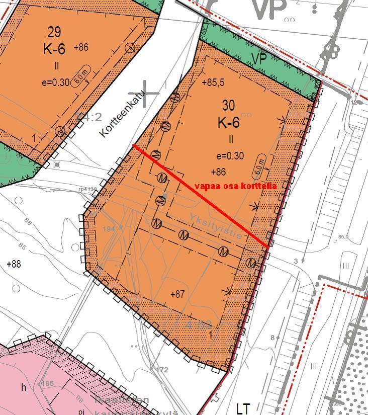 LÄYKKÄLÄNLAHDEN kaup.osa, osa korttelista 30, pohjoisosa n. 4627 m² 8) Hinnoittelu 15 /m², asemakaavaote AK 109: Keskeiset kaavamääräykset, AK 109: K-6 Liike- ja toimistorakennusten korttelialue.