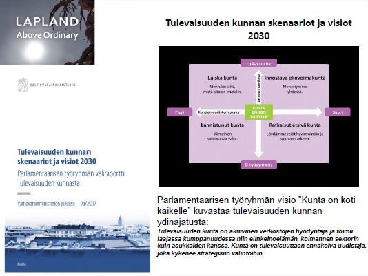 paikallisiin tarpeisiin. Vuonna 2017 arjen turvan malli sai hyvää taustatukea parlamentaarisen työryhmän valmistelemista tulevaisuuden kunnan skenaarioista ja visioista 2030. Kuvassa 9.