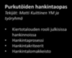 Kenttätutkimus Materiaaliarviointi Suositukset Toimijat ja vastuut Purkukartoituslomakkeisto Purkutöiden hankintaopas