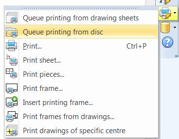 Tulostus voidaan aloittaa valitsemalla jonotulostustoiminto Queue printing from disc. Jonotulostus valitaan kuviossa 34.