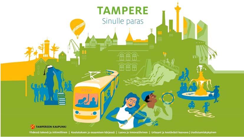 Tampereen strategia 2030 Tampere haluaa olla vuoteen 2030 mennessä 300 000 asukkaan viihtyisä ja elävä kaupunki, Suomen toinen metropoli. Kunnan vastuu hyvästä elinympäristöstä painottuu.
