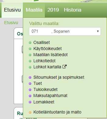Maatila- osio Vipussa Tarkista maatilan osallisten tiedot (tilinro, s.posti ym.