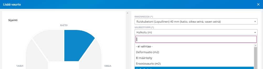 28 Jos rakenneosaa ei ole luettelossa voi rakennekuvausta täydentää myös tarkastuskäyttöliittymästä. Rakennekuvauksen täydentäminen tarkastamisen aikana on esitetty luvussa 3.