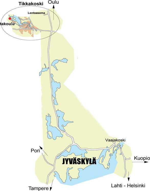 Miten löydän Ilmasotakouluun? Ilmasotakoulu sijaitsee Keski-Suomessa Tikkakoskella, noin 25 km Jyväskylästä pohjoiseen. Junalla ja linja-autolla pääset Jyväskylän matkakeskukseen.