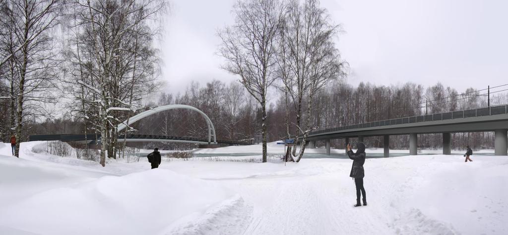 4. Puistosuunnitelman siltaratkaisu havainnekuva - Kuvassa lopputilanteen mukainen tilanne -