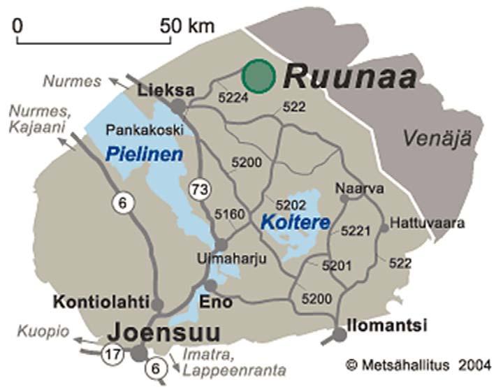 2 Kävijätutkimuksen toteutus 2.1 Alueen kuvaus Pohjois-Karjalassa sijaitseva Ruunaan retkeilyalue on perustettu vuonna 1987.