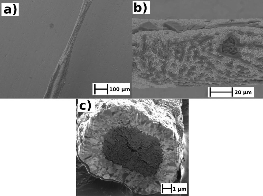 a considerable amount of amorphous carbon could be observed at the CNT-Cu fiber surface post deposition, Figure 19b, as amorphous carbon is highly electrically resistive and thus difficult to deposit