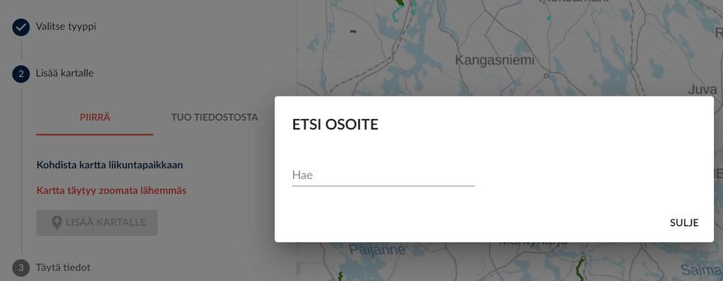 1. PIIRRÄ eli digitointi Kartta tulee olla zoomattuna riittävän tarkalle tasolle