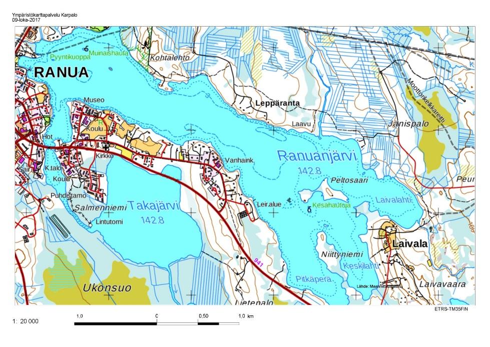 Ranuanjärvi ja Takajärvi sijaitsevat Ranuanjärven vesistöalueella (61.463). Oman ja yläpuolisen valumaalueen pinta-ala on noin 101 km 2 ja järvisyys 10,6 %.