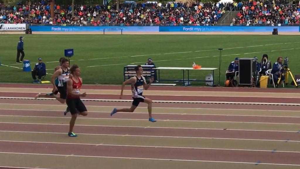 Riku Illukka voitti Paavo Nurmi Gamesin 100 metrin juoksun Turussa kesäkuussa.