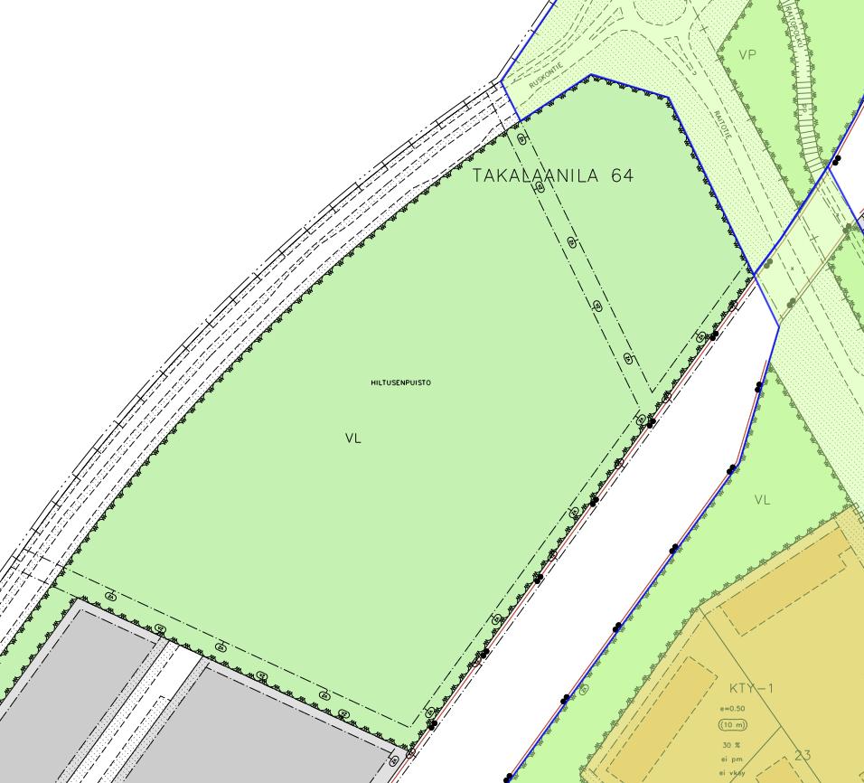 Vihreällä on merkitty virkistysalue. Lähde: VIL- MO-suunnitelma, Oulu 2014.