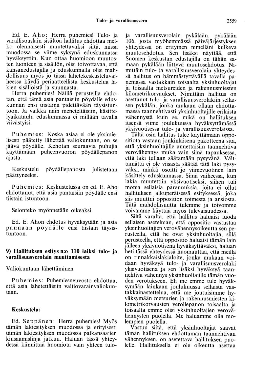 Tulo- ja varallisuusvero 2559 Ed. E. Aho: Herra puhemies!