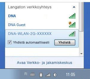 Windows Vista tai Windows 7 Vista- ja Windows 7 -tietokoneessa klikkaa WiFi-verkon kuuluvuuspalkkeja Windowsin oikeasta alakulmasta.