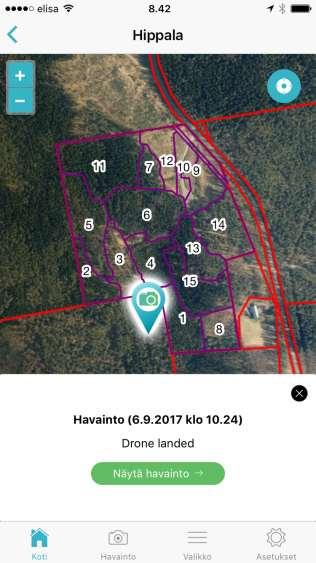 Mobiili raportointi maastosta suoraan metsävaratietoosi Metsätilalla suunnistaminen, kuvahavainnot mobiililaitteella Sovellukseen