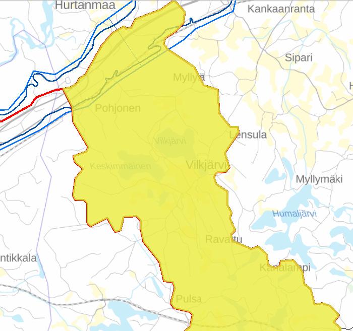 17 Kuva 7 Ote ympäristökarttapalvelu Karpalon valuma- ja pohjavesialuetiedoista (Lähde: https://wwwp2.ymparisto.fi/karpalo/silverlightviewer.aspx).