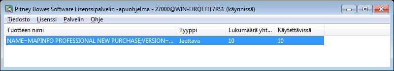 Käyttäjien yhdistäminen lisenssipalvelimeen ohjelman sarjanumeron, saantikoodin ja lisenssimäärän. Osoite, johon tiedosto lähetetään, activation@mapinfo.com, näkyy Sähköpostiosoite-kentässä.