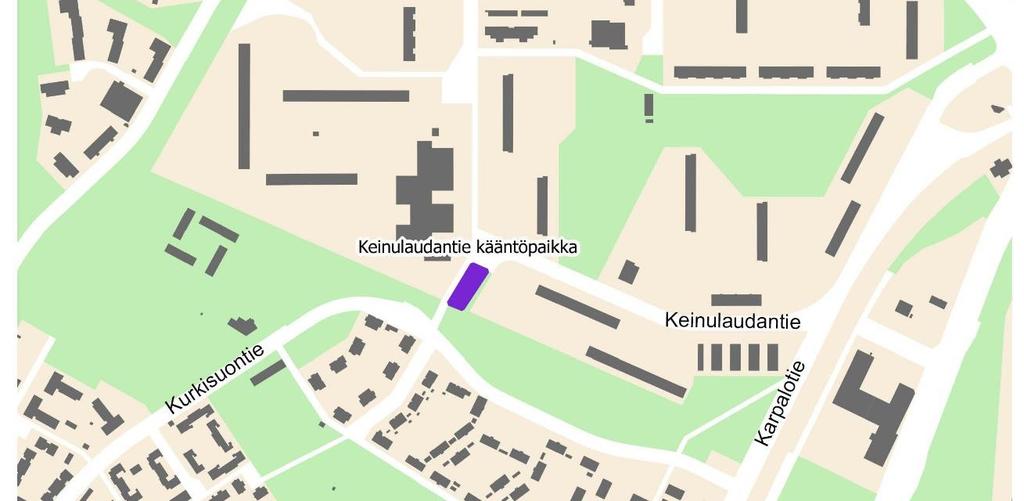 Keinulaudantien kääntöpaikka (Kurkisuonpuisto) Kääntöpaikan vieressä sijaitseva nurmikenttä on riittävän laaja väliaikaiseen lumenkasaukseen eikä siinä sijaitse suojeltavaa kasvillisuutta.