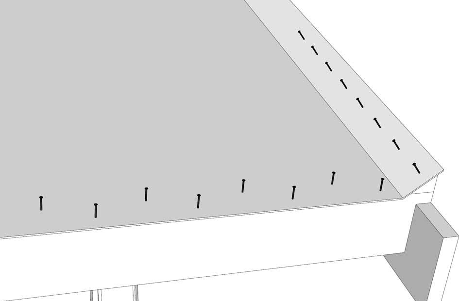 Jatka harjalle asti niin, että vuodat limittyvät vähintään 100 mm.