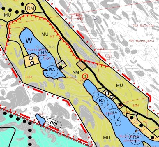 kerrosalan mukaan: lomarakennus 80-120 m 2 > min. 40 m, lomarakennus yli 120 m 2 > min. 50 m, lomarakennus yli 150 m 2 > min. 60 m, rantasauna max.