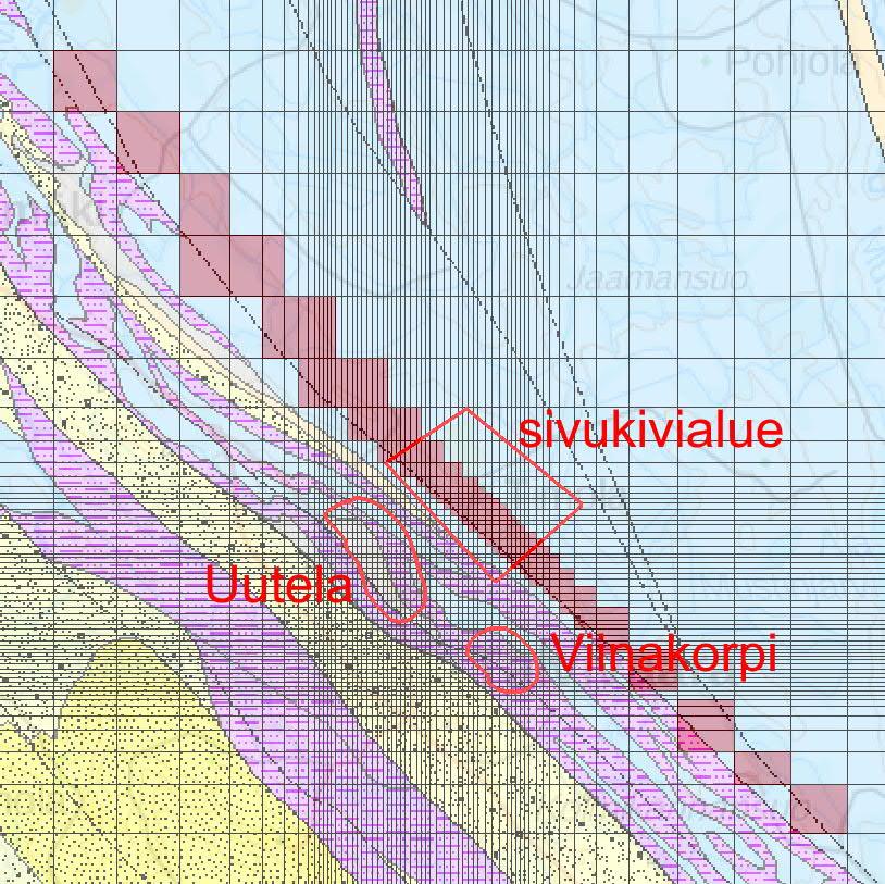 14 tyypiltään tuntematon siirros. Sen suunta on luoteesta kaakkoon kuten louhittavan liuskevyöhykkeenkin.