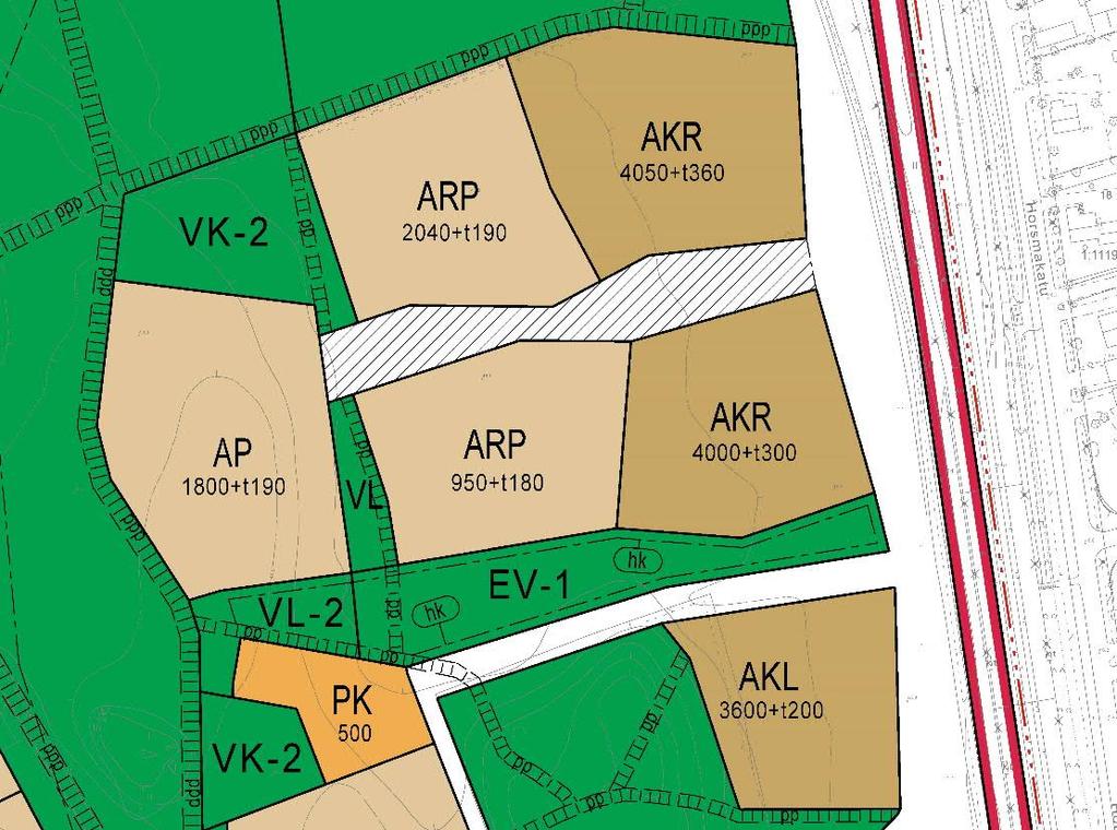 Lepolan osayleiskaava Pihakatu, jonka varrella asuinkorttelit AKR, ARP,