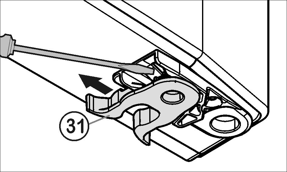Käyttöönotto u Asenna koko laakeritappi Fig. 5 (22) levyineen ja tukijalkoineen taas paikalleen. Katso tällöin, että lukitusnokka osoittaa taaksepäin. 4.3.