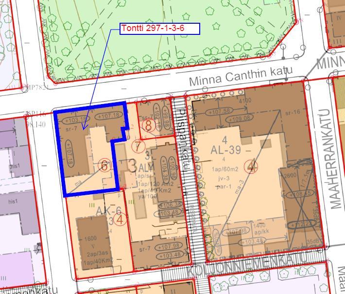 Kuopion kaupunki Pöytäkirja 3/2019 14 (33) 36 Tontin sijainti esitettynä ajantasa-asemakaavakartalla Tontin 297-1-3-6 pinta-ala on 1 138 m².