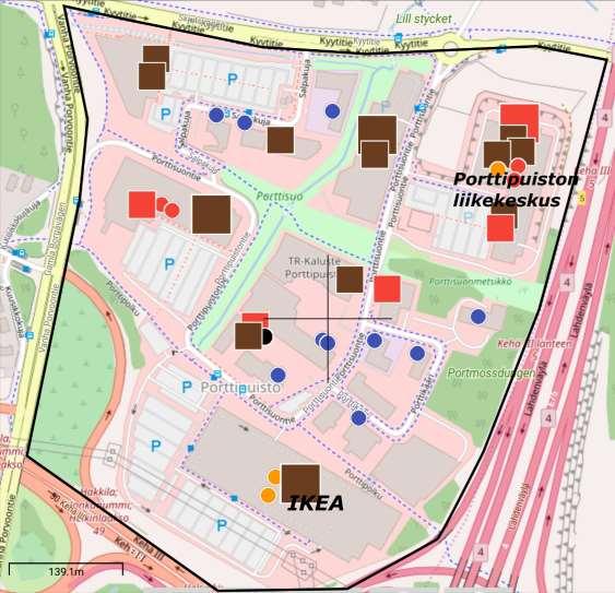 Rajaus ja liikekorttelit: Porttipuisto Alue on erityisesti