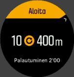 5. Vieritä ylöspäin kohtaan Takaisin ja vahvista keskipainikkeella. 6. Paina oikeata yläpainiketta, kunnes olet taas aloitusnäkymässä, ja aloita harjoittelu normaalisti. 7.